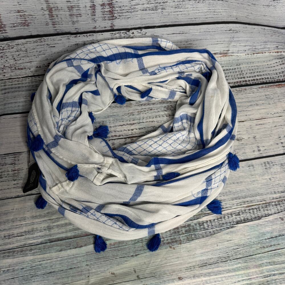 Vince Camuto Blue Plaid Infinity Scarf with Fringe